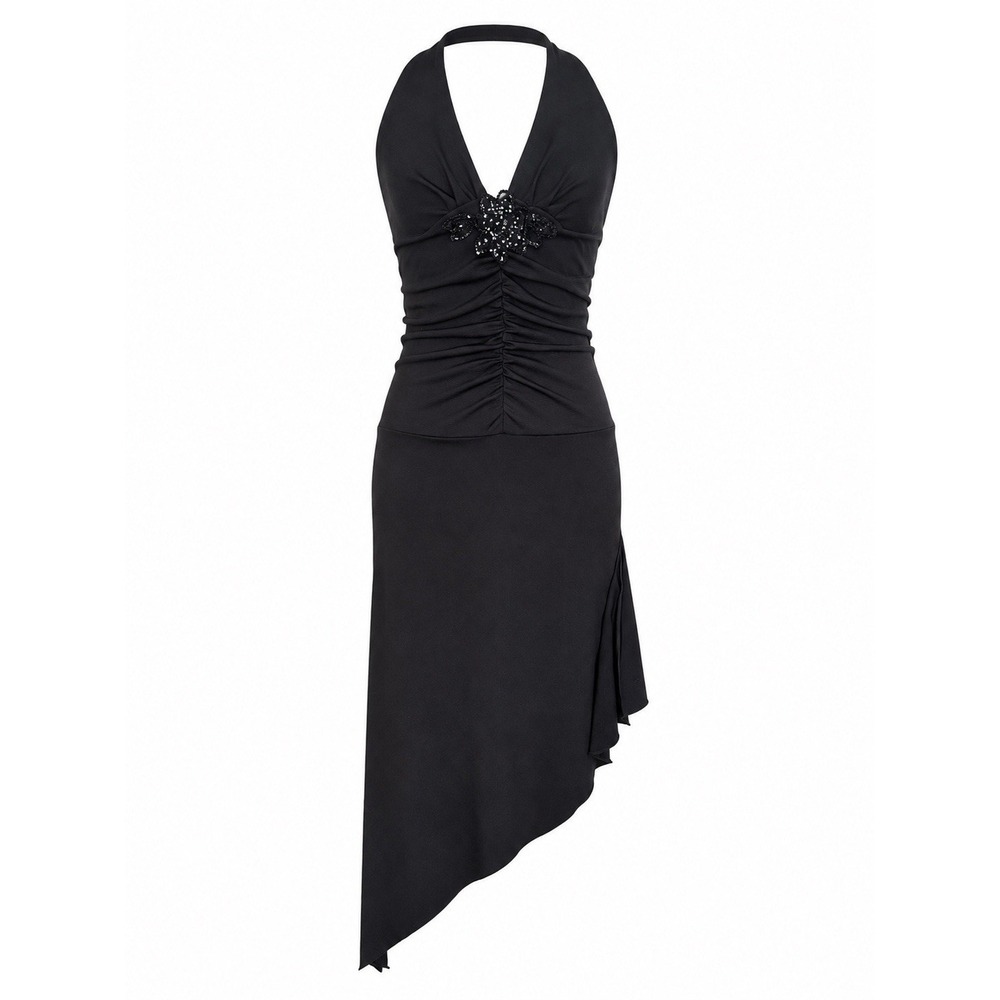 Vintage Y2K Ruby Rox Black Asymmetric Halter Neck Dress Sz S Fairycore LBD 90's